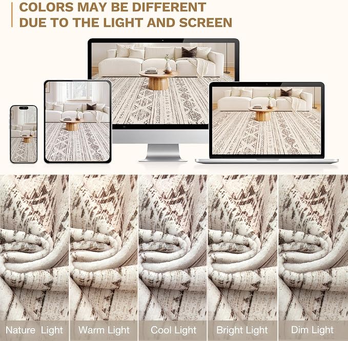 Nakagishi Boho 5x8 Area Rug Living Room Rugs Machine Washable Dark Brown | Soft - Image 9