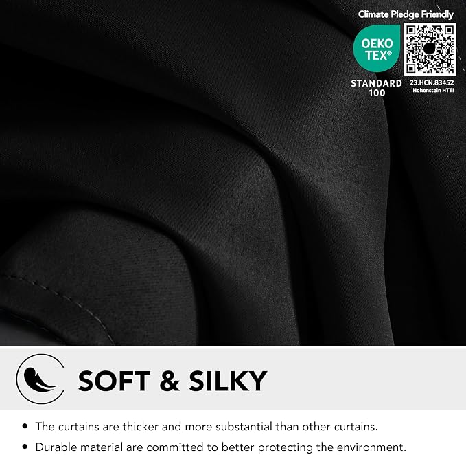 Deconovo Blackout Curtains for Bedroom and Living Room 78 Inches Long | Black - Image 3