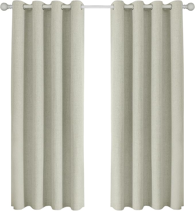 Joydeco Light Beige Blackout Curtains 90 Inch Long 2 Panels Set, Faux Textured by JOYDECO