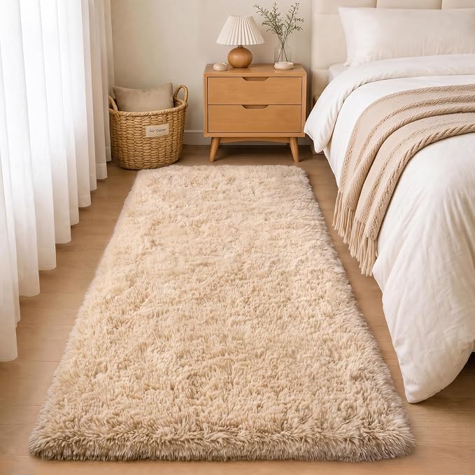 Soft Runner Rugs for Bedroom Hallway 2x6 Beige Fluffy Shag Washable | Upgrade by Ailyei