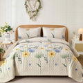 Dinjoy Beige Quilt Set Queen, 3 Piece Colorful Floral Printed Bedspread Set | by DINJOY