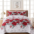 Yiran Full Size Quilt Red, Rose Floral Bedspread Bedding Set | 3 Pieces by Yiran