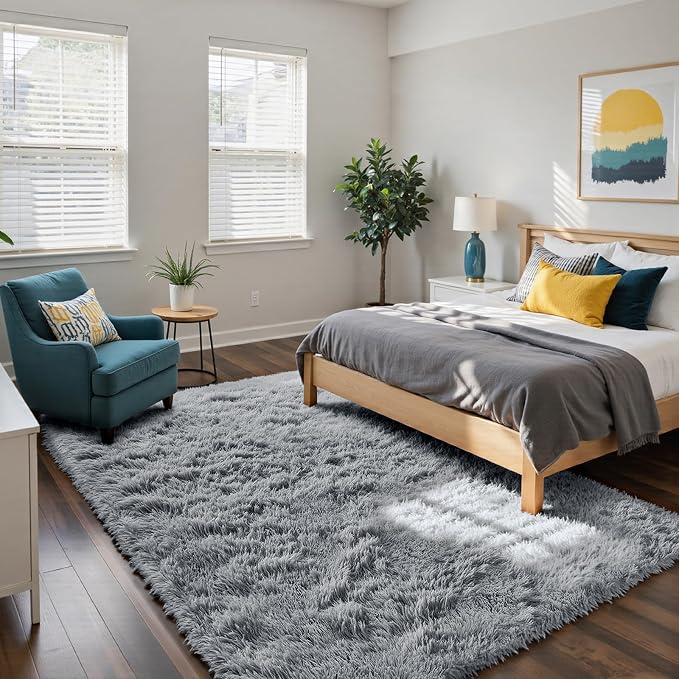 Light Grey 6x9 Area Rugs for Living Room, Fluffy Shag Rug Bedroom Carpet | - Image 2