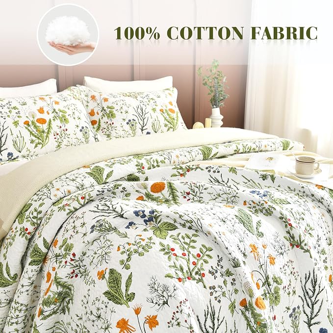 QSH 3Pcs Oversized King Quilt Set, 100% Cotton Floral Bedspreads Bedding - Image 2