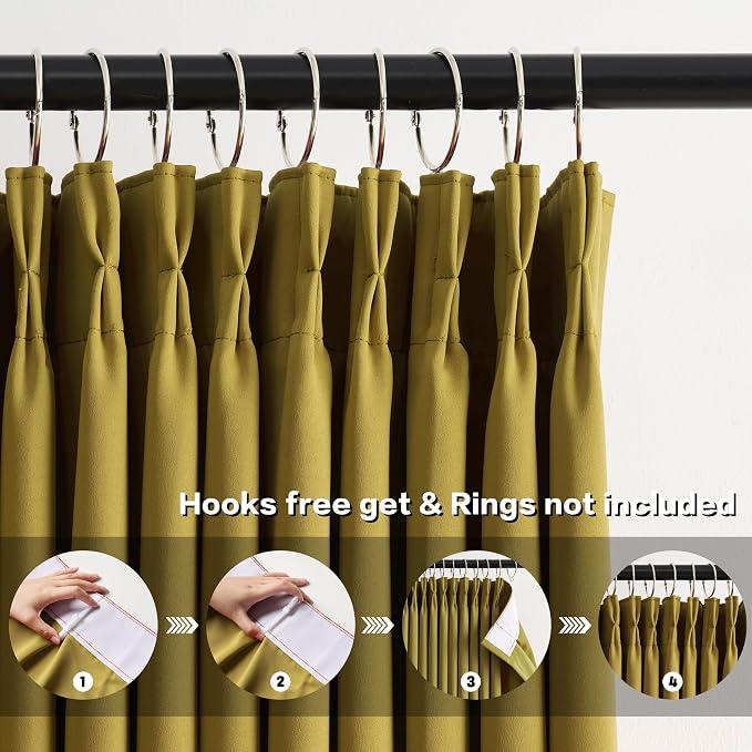 Yellow Pinch Pleated Curtains 90 Inch Length 2 Panels Set Noise Cancelling - Image 2