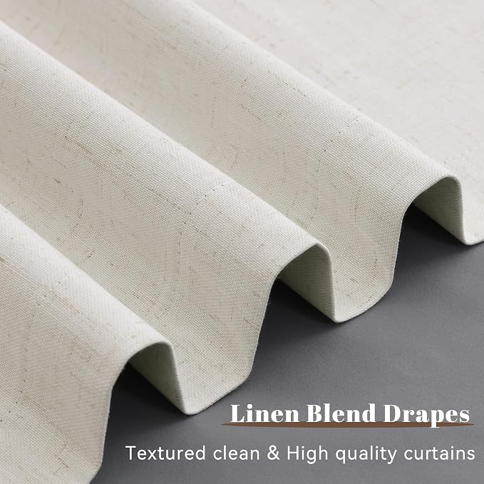 Cream 100% Blackout Linen Black Out Curtains 63 Inch Length Farmhouse Beige - Image 4
