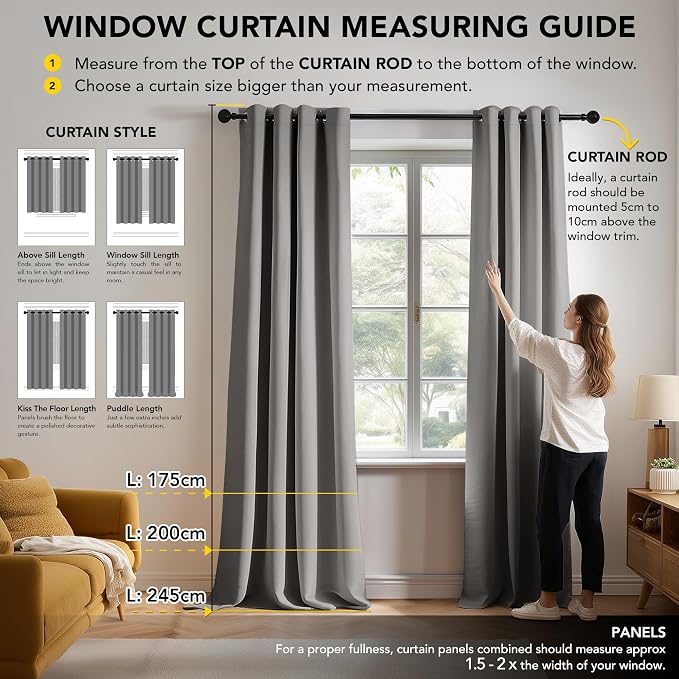 Deconovo Blackout Curtains for Bedroom and Living Room 72 Inches Long | Black - Image 7