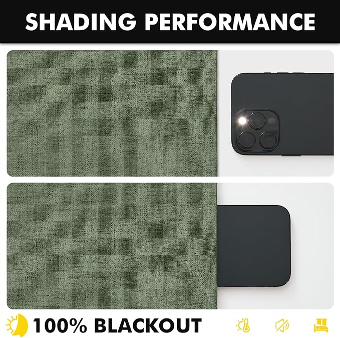 MIULEE 100% Blackout Linen Curtains 42 x 90 Inch Olive Green 2 Panels | Thermal - Image 7