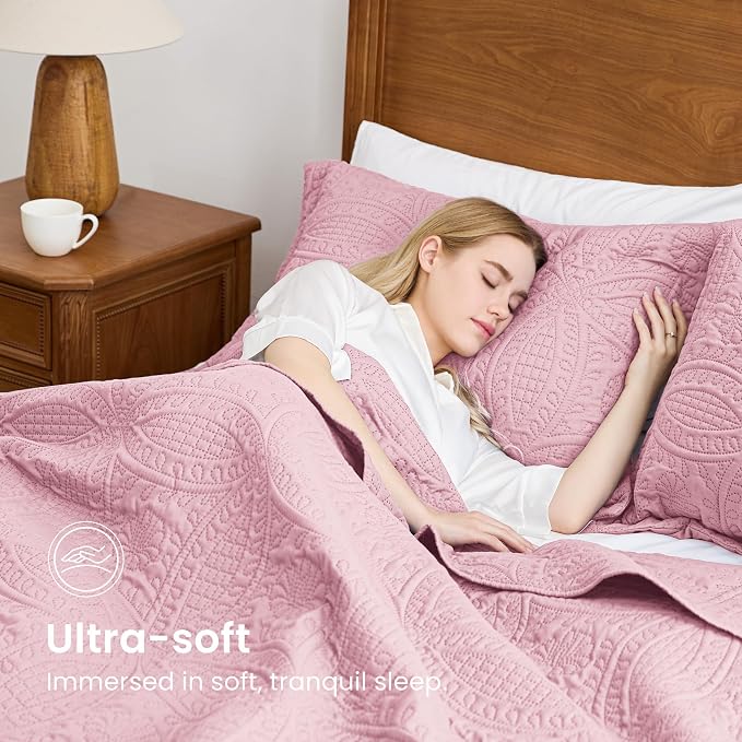 Love's cabin Oversized King Size Quilt Bedding Set Pink Bedspreads - Image 5