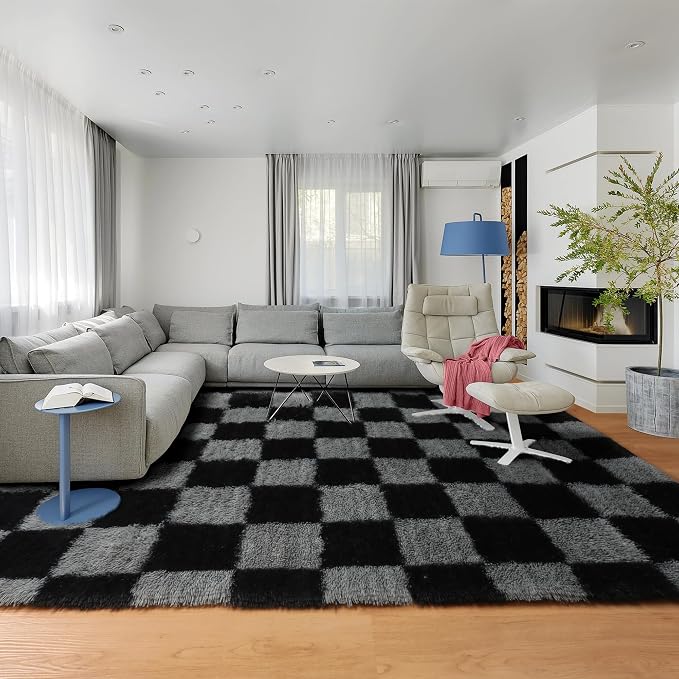 KICMOR 6x9 Area Rugs for Living Room, Large Fluffy Soft Black and Grey - Image 5