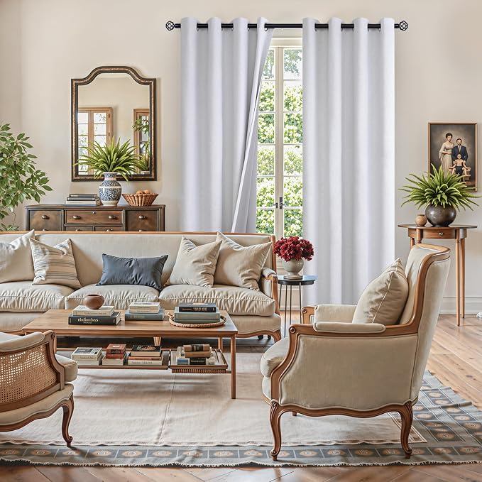 YoungsTex White Linen Blackout Curtains 72 Inches Long - Image 3