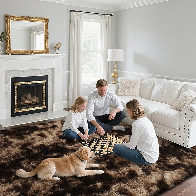 Mottled Brown 2x4 Area Rug for Bedroom, Fluffy Rug Small Rug Bedside Carpet | - Image 4