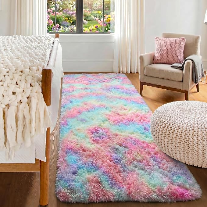 Colorful Rainbow Runner Rugs for Bedroom Living Room, Fluffy 2x6 Bedside - Image 3