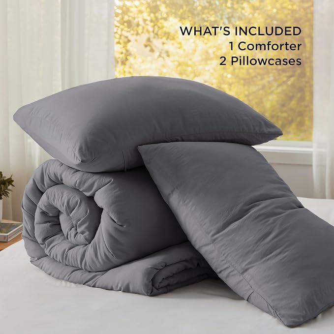 Bedsure Queen Comforter Set, Dark Grey Soft Prewashed Bedding - Image 6