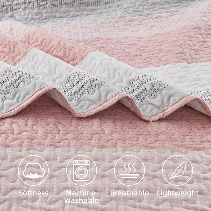 California King Quilt Set Pink, 3 Pieces Bedspreads | Ultra Soft Lightweight - Image 5