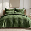 RECYCO Channel Box Stitch Velvet Quilt Set, Full Queen Size, Loden Green | by RECYCOHOMECOLLECTION