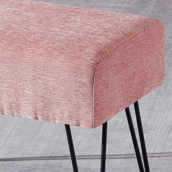 Home Soft Things Pink Jacquard Chenille Ottoman, Tanga-Rose Quartz, Fuzzy Entry - Image 6