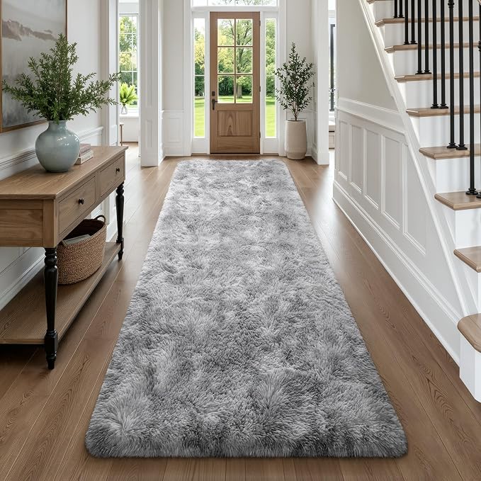 Deerhoo 3x10 Runner Rugs for Long Hallway Bedroom Kitchen, Light Grey | Tie-Dyed by Deerhoo