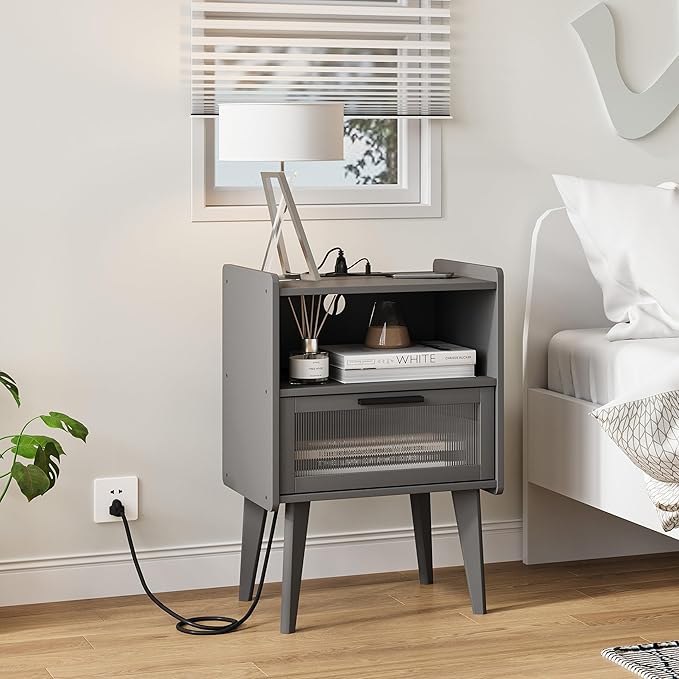 MMEOLUOOK Nightstand with Charging Station, Bedside Tables Set of 2, End Table - Image 2