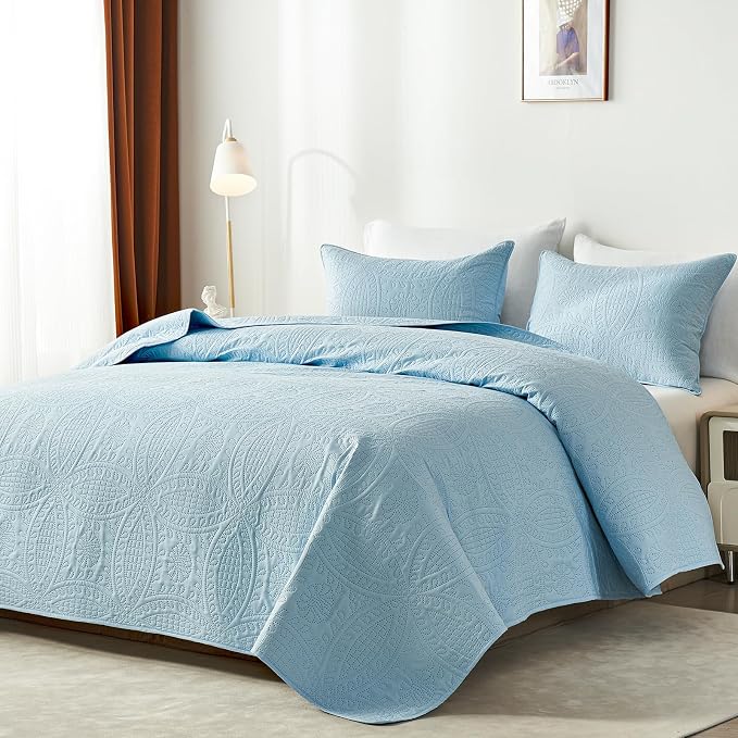 akkialla 118"x106" Sky Blue California King Quilt Set, Oversized Floor-Length - Image 2