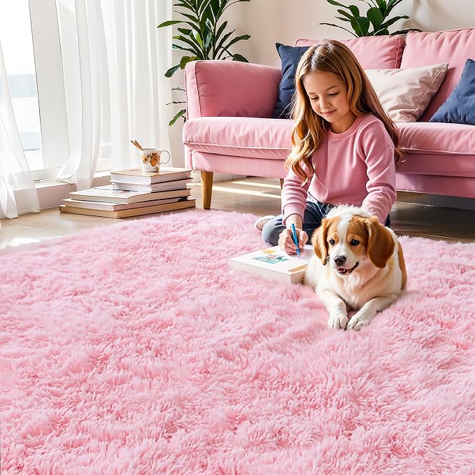 3x5 Pink Fluffy Shag Rug for Girls Bedroom, Plush Washable Carpet | Area Rug - Image 2