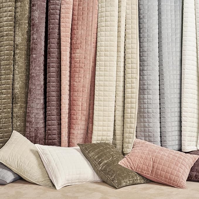 RECYCO Channel Box Stitch Velvet Quilt Set, Full Queen Size, Bright White | - Image 8