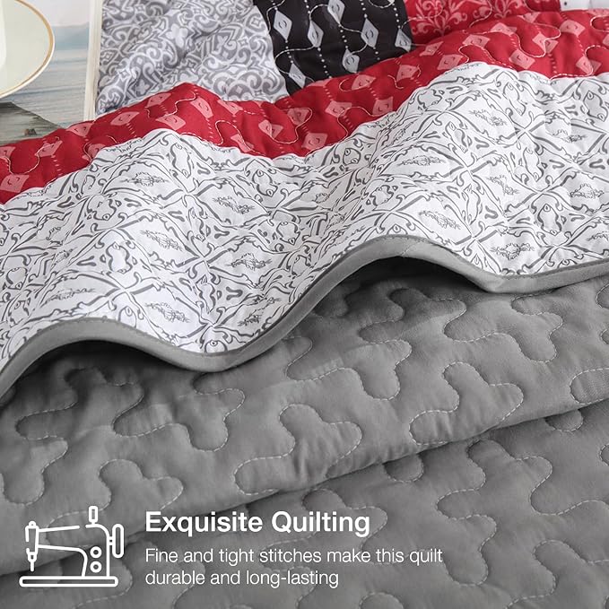WONGS BEDDING Stripe Quilt Set King, Breathable All-Season Coverlet - Image 6