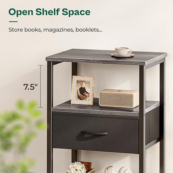 Huuger Night Stand with 2 Drawers, Bed Side Table with Open Shelf | Bedroom - Image 7