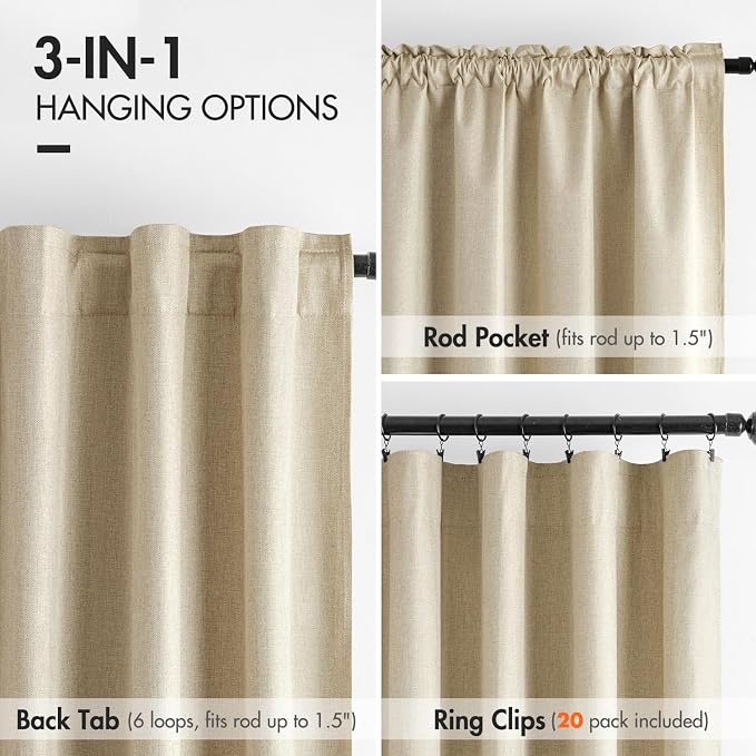 MIULEE 100% Blackout Curtains 108 inches Long 2 Panels, Linen Curtains & Drapes - Image 3