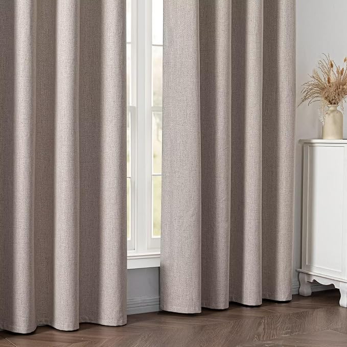 100% Blackout Curtains 90 inch Length 2 Panels Faux Linen Long Drapes - Image 6