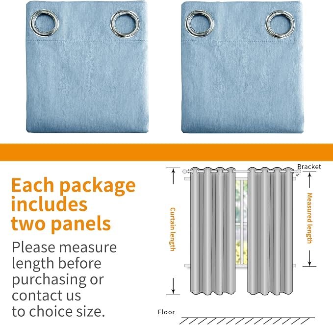YoungsTex Light Blue Linen 100% Blackout Curtains 84 Inch Length - Image 7