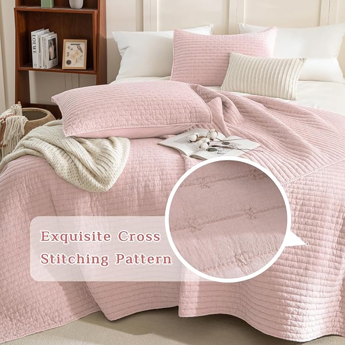 CozyTide Oversized King Quilt 120x120, Stone-Washed Cotton Blush Lightweight - Image 3