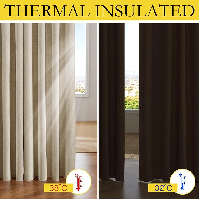 NICETOWN Cream 100% Blackout Linen Curtains 108 inch Long Burg - Image 4