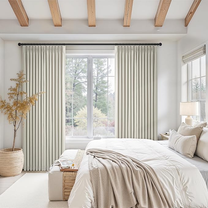 Grey Beige 90 Inches Long Linen Curtains - Image 2