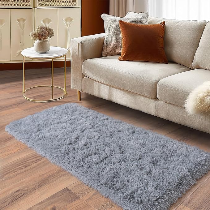 Soft Runner Rugs for Bedroom Hallways, 2x4 Grey Fluffy Shag Throw Area Rug Non - Image 2