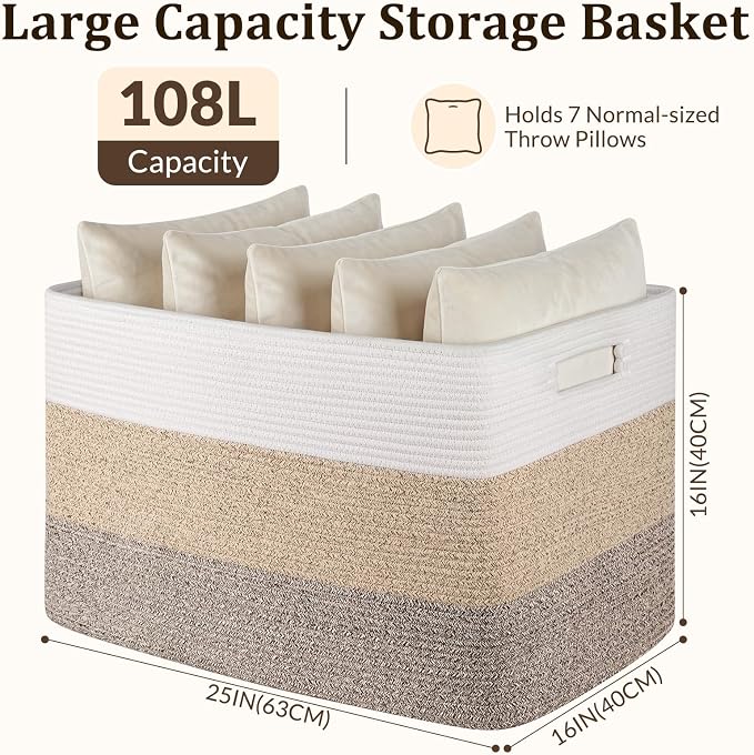 OIAHOMY 108L Extra Large Blanket Basket Dog Toy Basket Gradient Blue | - Image 2
