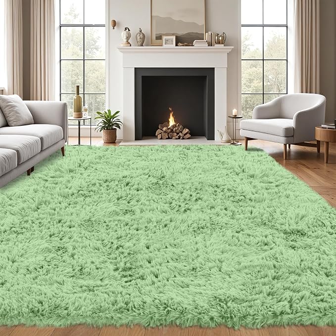 8x10 Area Rug for Living Room, Light Green Fluffy Shag Non-Slip Bedroom Rugs | - Image 9