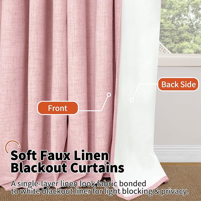 Short Baby Pink Blackout Curtains 40 Inch Length 38 Wide, 2 Panels | Thermal - Image 8