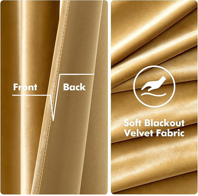 MIULEE Velvet Curtains Golden 52 x 108 Inch Length Set of 2 | Extra Long - Image 3