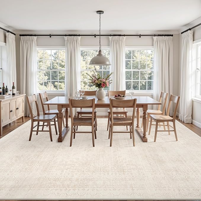 6x9 Area Rugs Living Room: Bedroom Neutral Washable Carpet Beige | Large - Image 9