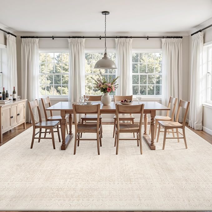 8x10 Area Rugs Living Room: Bedroom Neutral Washable Carpet Beige | Large - Image 3