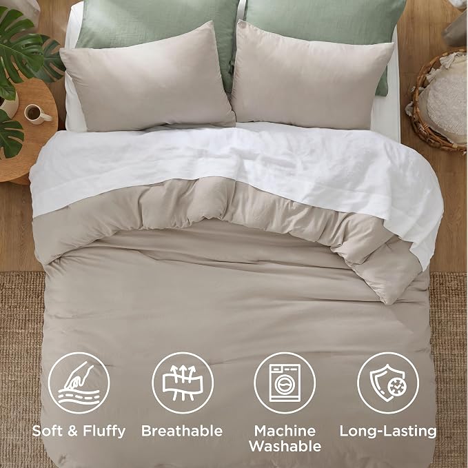 Bedsure Full Comforter Set, Muted Linen Soft Prewashed Bedding - Image 4