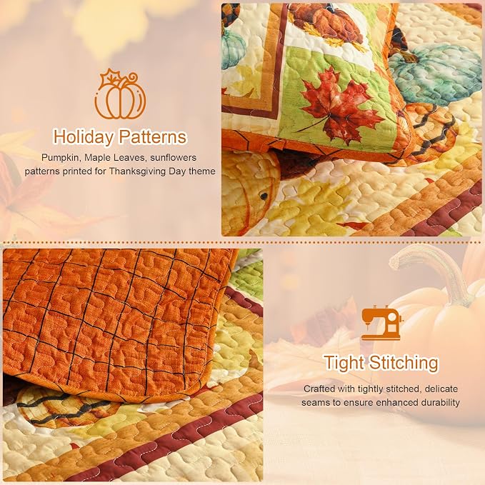 Yiran Happy Thanksgiving Harvest Fall Quilt Set King Size | Pumpkin Maple - Image 6