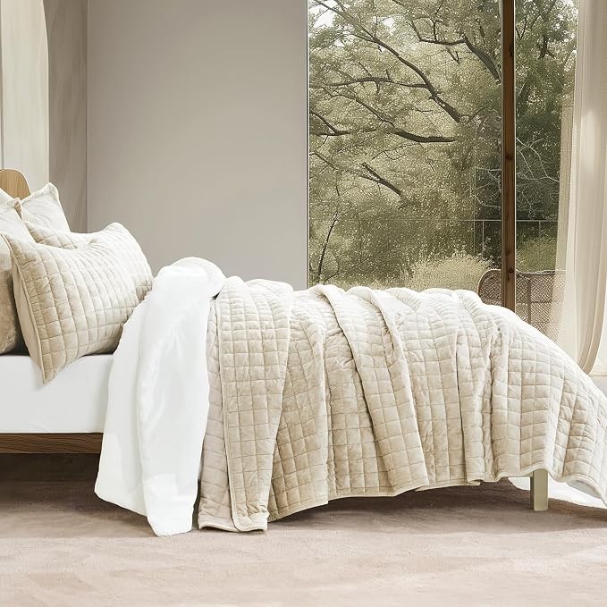 RECYCO Channel Box Stitch Velvet Quilt Set, Twin/Twin XL Size, Luxury Oversized by RECYCOHOMECOLLECTION