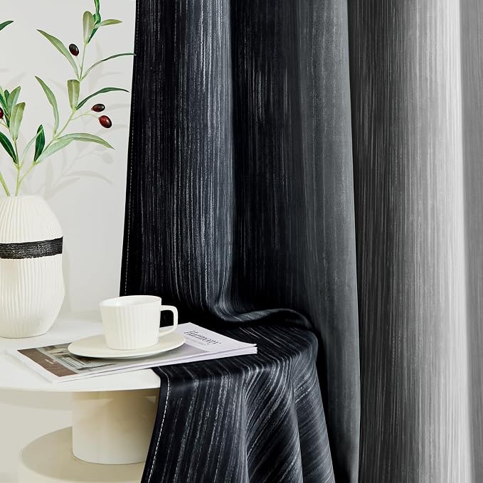 MIULEE Black and Greyish White Ombre Blackout Curtains 52Wx96L Set of 2 | Full - Image 8