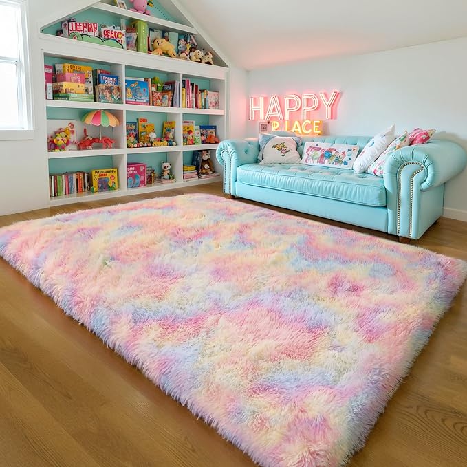 KICHOWUA 3x5 Thick Rainbow Unicorn Fluffy Shag Rug - Image 6