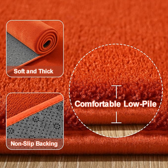 Large Area Rugs for Bedroom Living Room, 6x9 Orange Memory Foam Rug | Thickened - Image 3