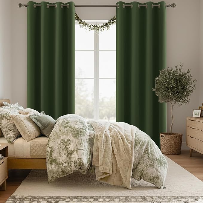 KOUFALL Olive Green Curtains 108 Inch Blackout Curtains, Grommet Thermal - Image 4