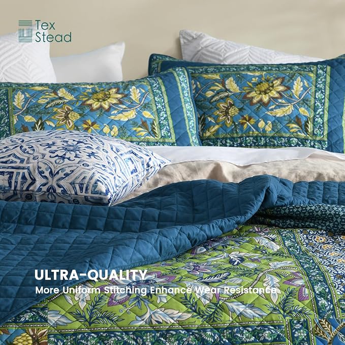 Twin Quilt Set - Washed Quilted Patchwork Comforter Coverlet, Lightweight - Image 2