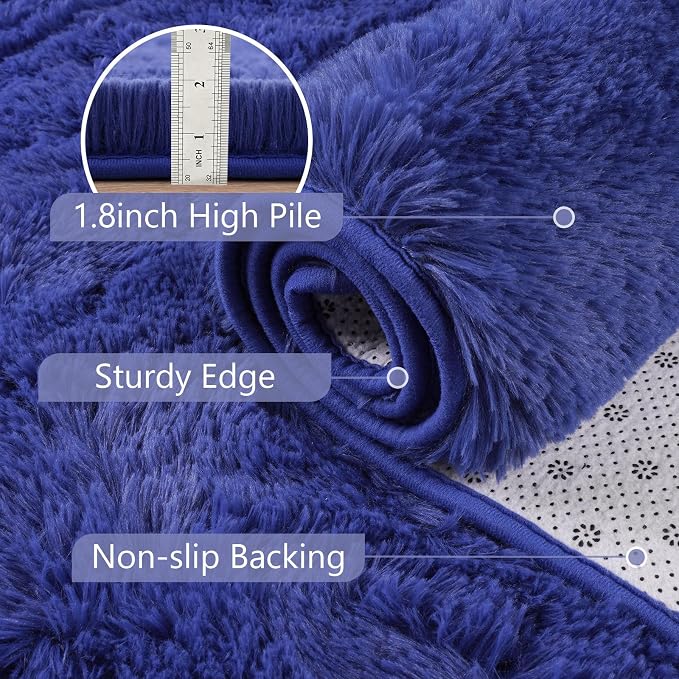 Noahas 9x12 Extra Large Royal Blue Fluffy Area Rug Non-Slip - Image 6